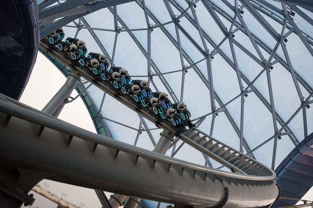 TRON Coaster Track installation Magic Kingdom Shanghai Disneyland