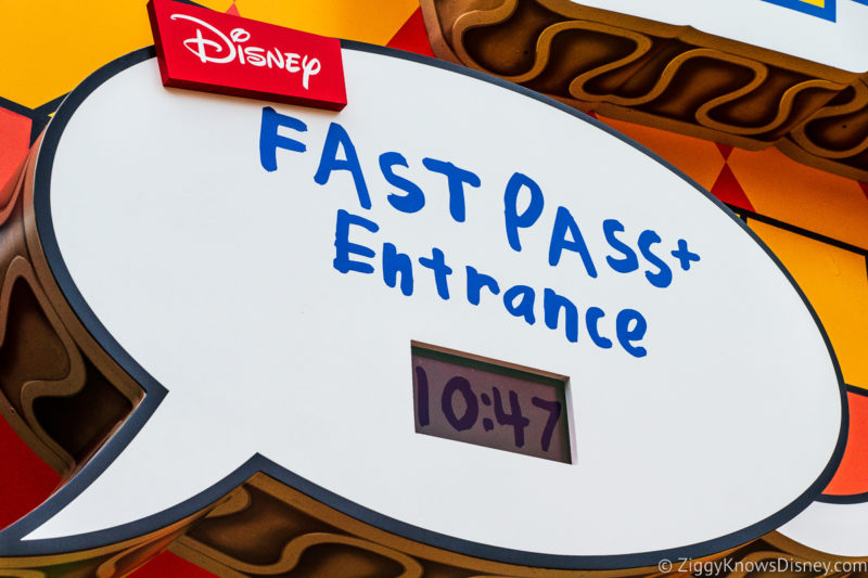 Fastpass+ sign at Toy Story Mania