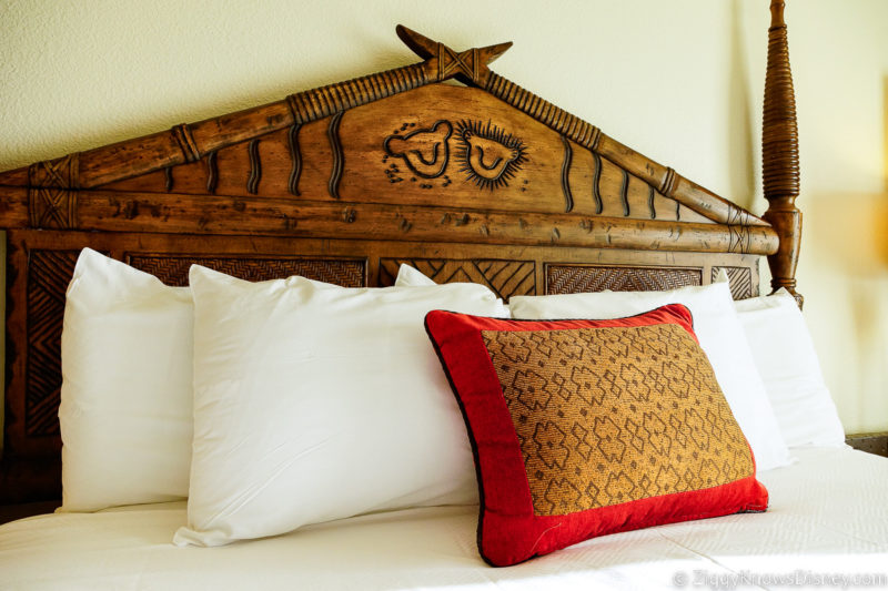 pillows on the bed at Disney's Animal Kingdom Lodge Villas Jambo House