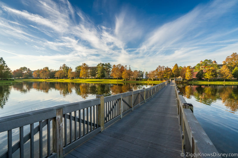 Disney's Saratoga Springs Resort walkway across lake