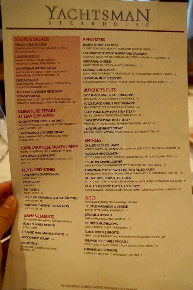menu de yachtsman steakhouse
