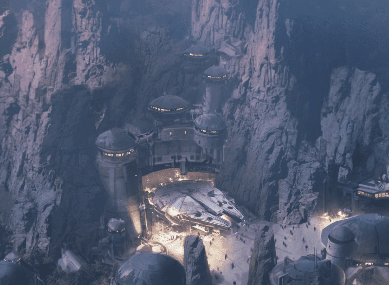 Millennium Falcon outside in Star Wars Galaxy's Edge