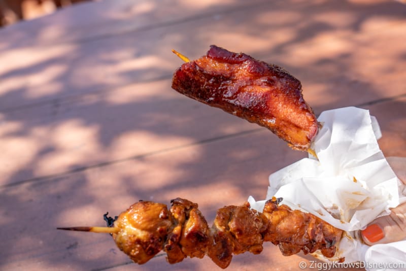 review candied bacon chicken skewers liberty square market Disneys magic kingdom