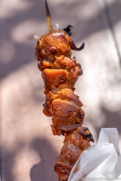 review candied bacon chicken skewers liberty square market Disneys magic kingdom