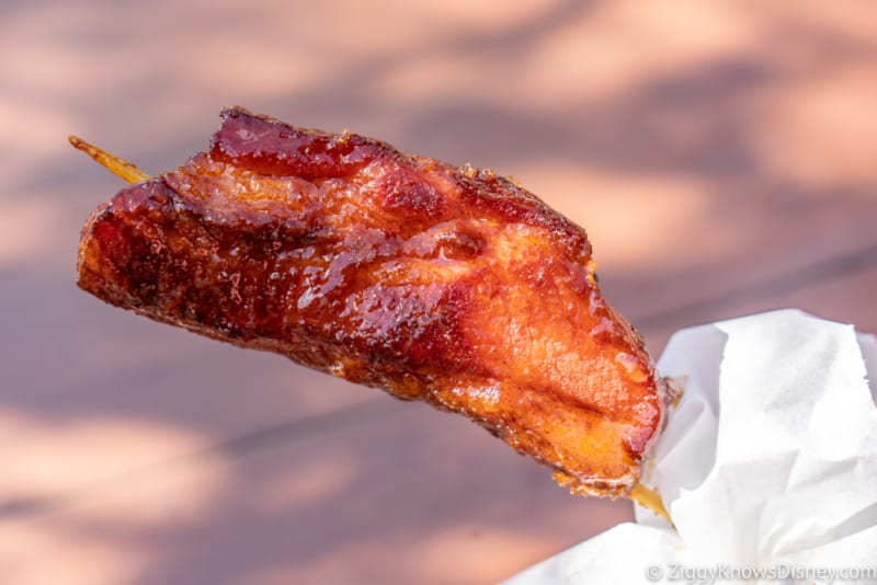 review candied bacon chicken skewers liberty square market Disneys magic kingdom