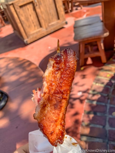 review candied bacon chicken skewers liberty square market Disneys magic kingdom