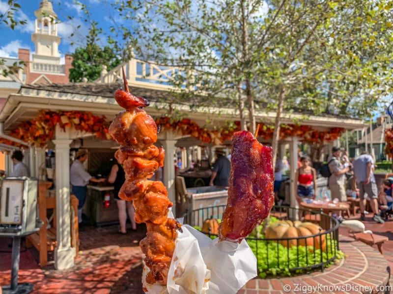 review candied bacon chicken skewers liberty square market Disneys magic kingdom