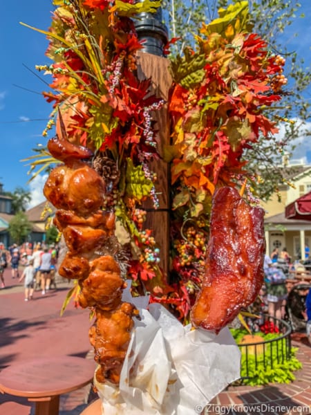 review candied bacon chicken skewers liberty square market Disneys magic kingdom