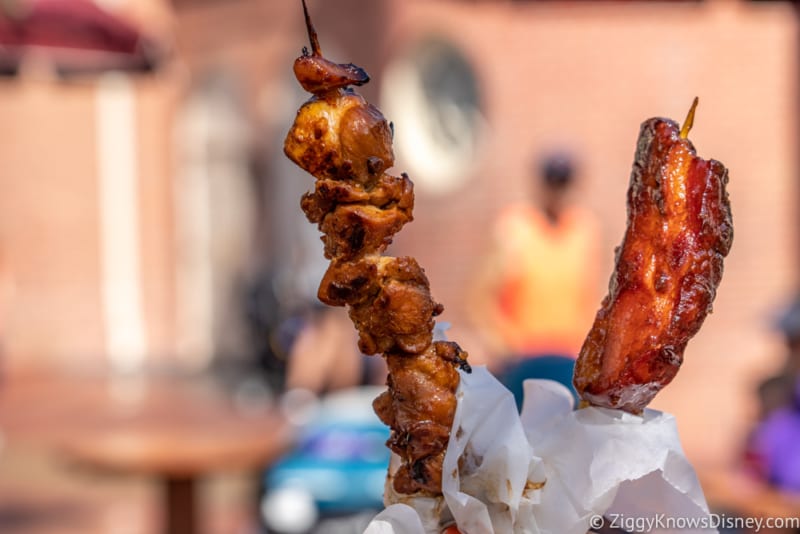 review candied bacon chicken skewers liberty square market Disneys magic kingdom