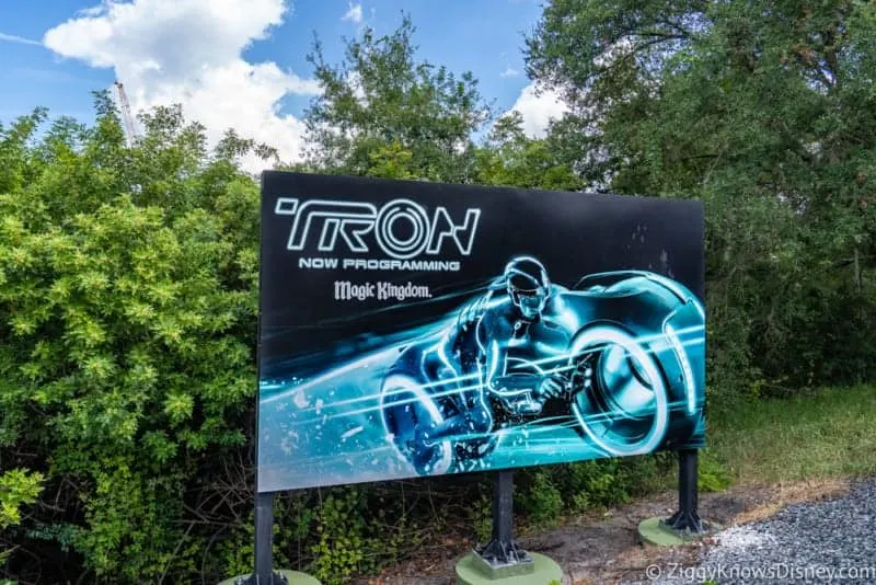 TRON Coaster Track installation Magic Kingdom sign