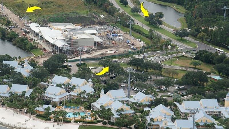 Disney Skyliner Gondola Construction Update December 2018 cable installation Caribbean beach station