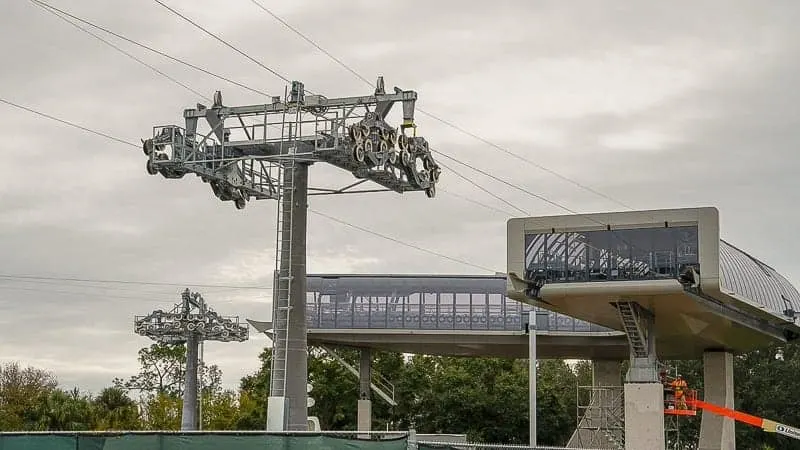 Disney Skyliner Gondola Construction Update December 2018 cable installation turn station towers