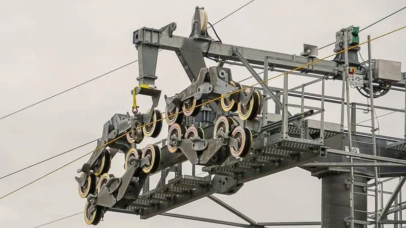Disney Skyliner Gondola Construction Update December 2018 cable installation turn station rope