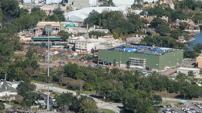 Disney Skyliner Gondola Construction Update December 2018 Epcot Station Aerial shot