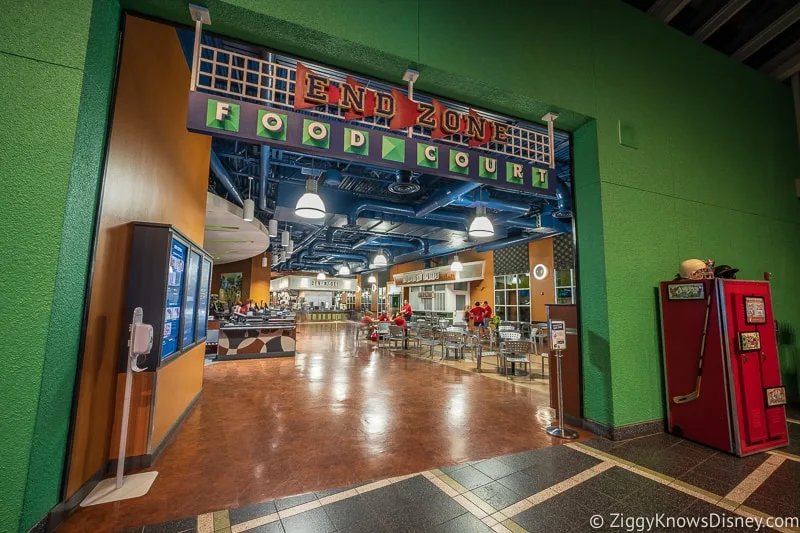 Entrance to All-Star Sports End Zone Food Court is a great place to watch the Super Bowl in Disney World