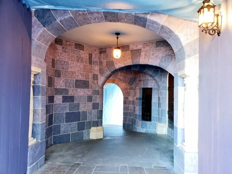 Sleeping Beauty Castle refurbishment updates Disneyland  stonework in passage