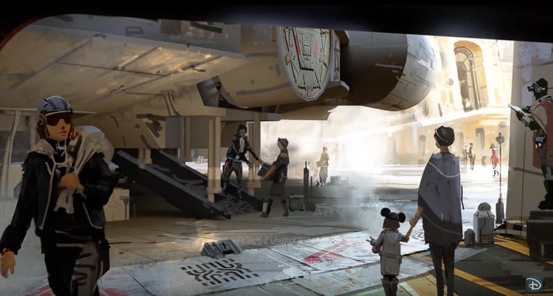 Star Wars Galaxy's Edge concept art Millennium Falcon