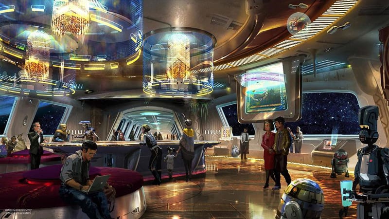 Star Wars Galaxy's Edge concept art Star Wars Hotel lobby