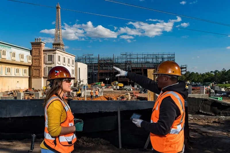 construction work on France Pavilion in Epcot