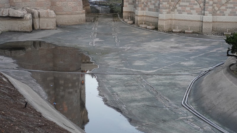 pathway behind Cinderella Castle construction update march 2019 dried out moat