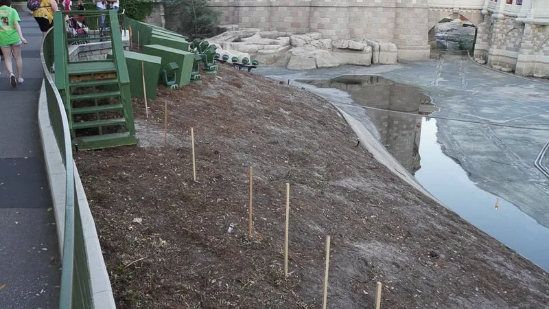 pathway behind Cinderella Castle construction update march 2019 stakes in the ground