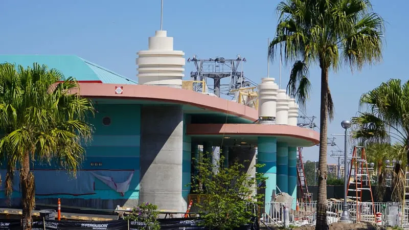 Disney Skyliner Gondola construction update March 2019 side view of Hollywood Studios station
