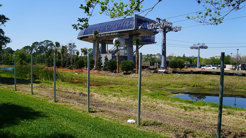 Disney Skyliner Gondola construction update March 2019 turn station from a distance