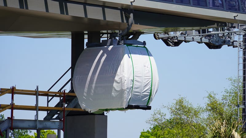 Disney Skyliner Gondola construction update March 2019 gondola hanging in the station