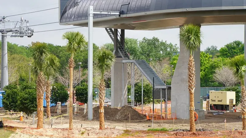 Disney Skyliner Gondola construction update March 2019 close up of stairs on turn station