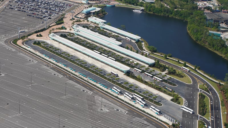 Hollywood Studios Parking Lot construction update March 2019 aerial of bus station