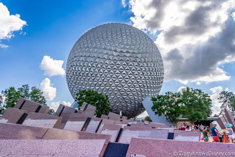 Epcot Entrance, Spaceship Earth and Leave a Legacy