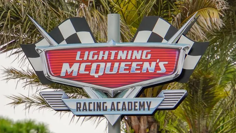 Lightning McQueen's Racing Academy Construction Update March 2019 close up sign