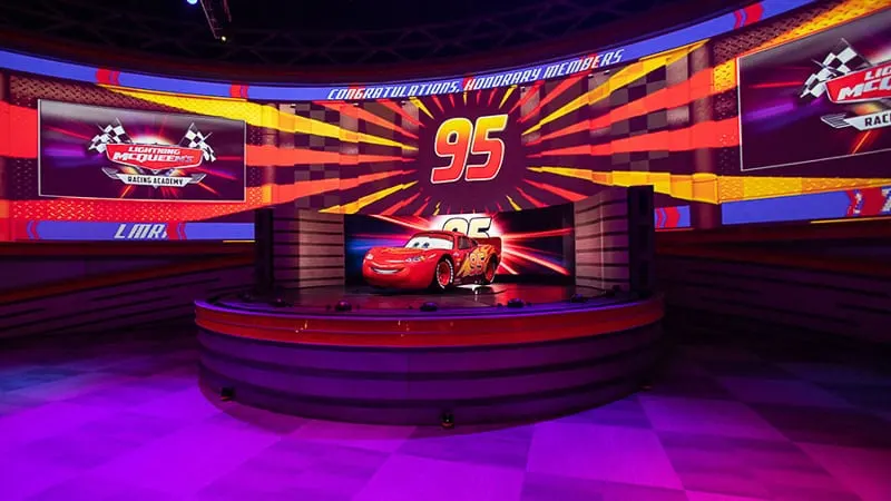 Lightning McQueen on stage in Racing Academy