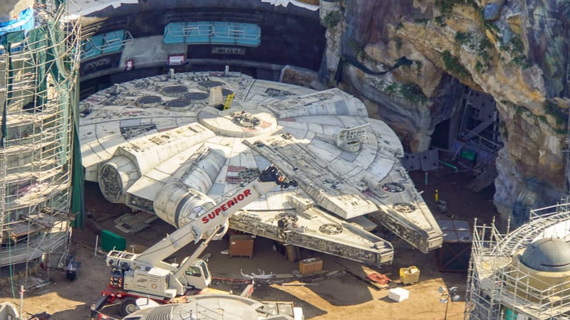 Star Wars Galaxy's Edge construction update March 2019 Millennium Falcon Finished