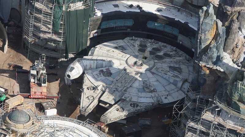 Star Wars Galaxy's Edge construction update March 2019 Millennium Falcon Finished