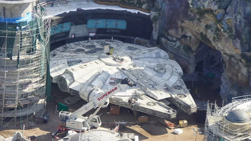 Star Wars Galaxy's Edge construction update March 2019 Millennium Falcon Finished