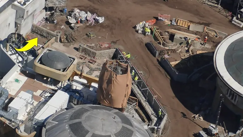 Star Wars Galaxy's Edge Construction Update March workers making aged wall