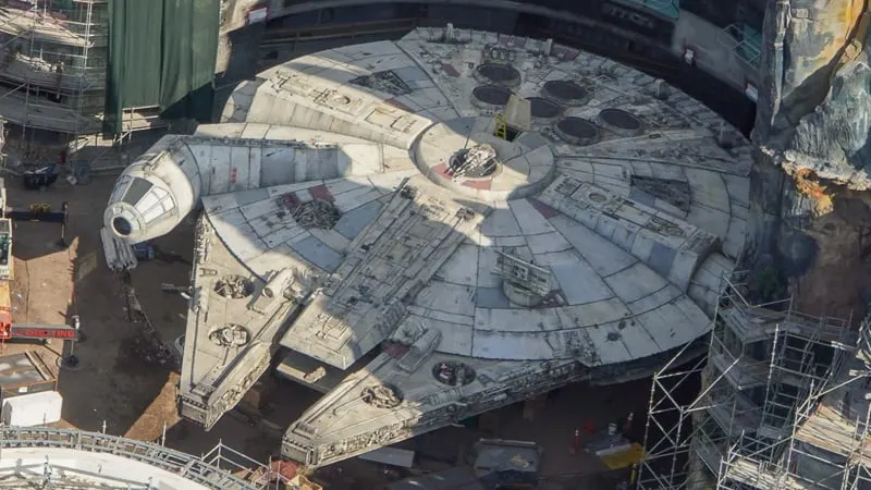 Star Wars Galaxy's Edge Construction Update March millennium flacon close up