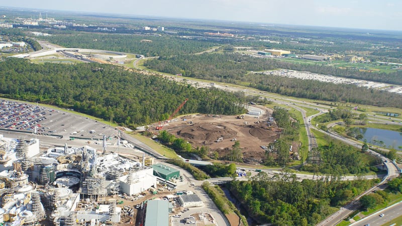 Star Wars Hotel construction update March 2019 aerial before foundation installation