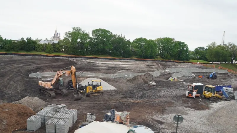 Tron Roller Coaster Construction Update March 2019 work on retention pond
