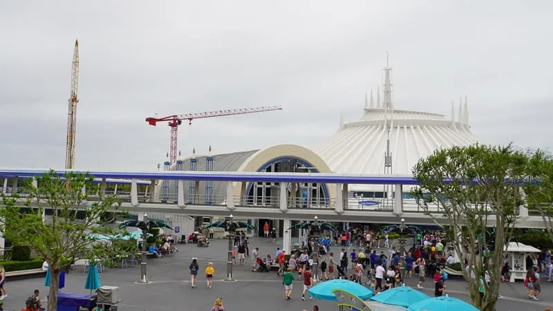 Tron Roller Coaster Construction Update March 2019 cranes behind Space Mountain