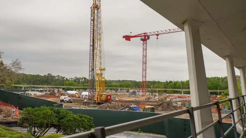 Tron Roller Coaster Construction Update March 2019 cranes at construction site