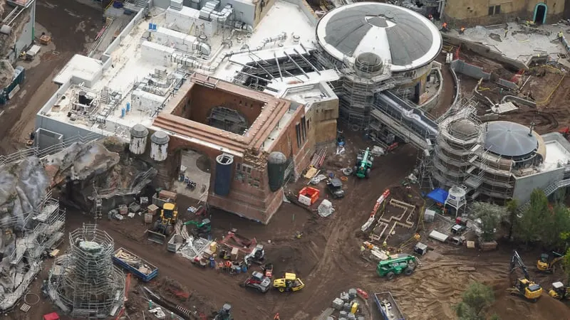 Star Wars Galaxy's Edge Construction Update April 2019 looking down on Docking Bay 7