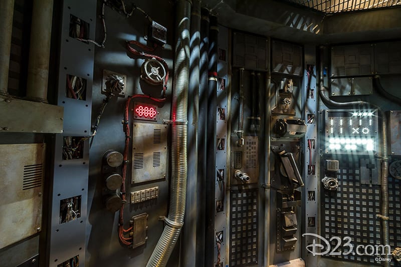 D23 Star Wars Galaxy's Edge Photos Theming Details Millennium Falcon inside