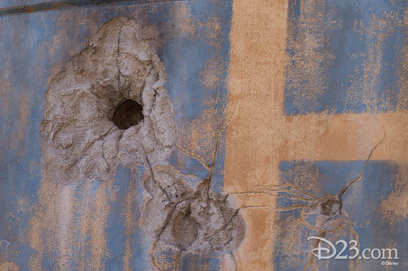 D23 Star Wars Galaxy's Edge Photos Theming blaster holes in wall