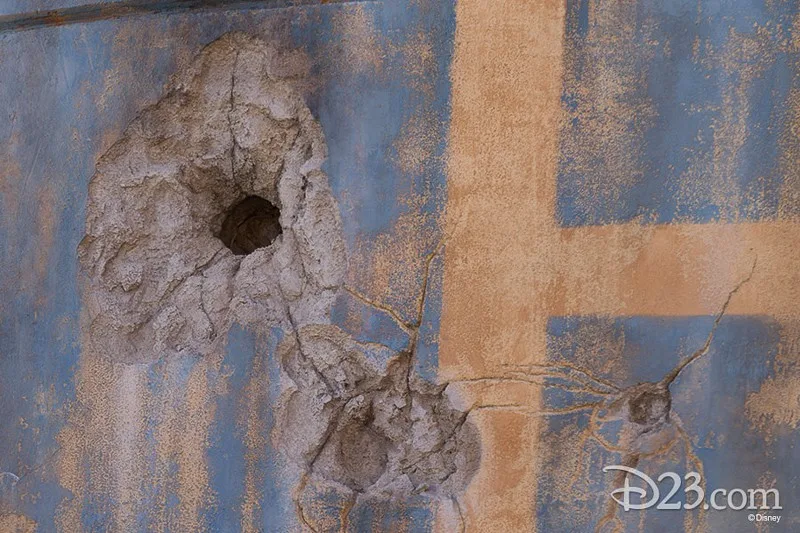 D23 Star Wars Galaxy's Edge Photos Theming blaster holes in wall