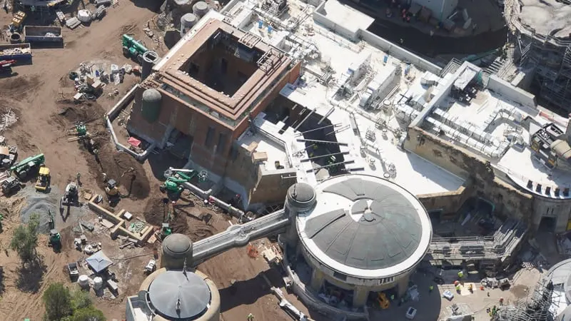Star Wars Galaxy's Edge Construction Updates May 2019 Docking Bay 7 over top