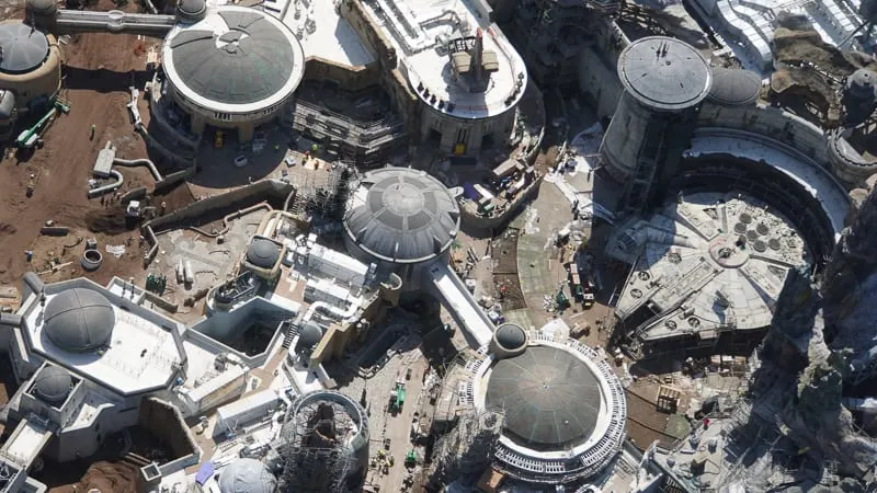 Star Wars Galaxy's Edge Construction Updates May 2019 around the Millennium Falcon