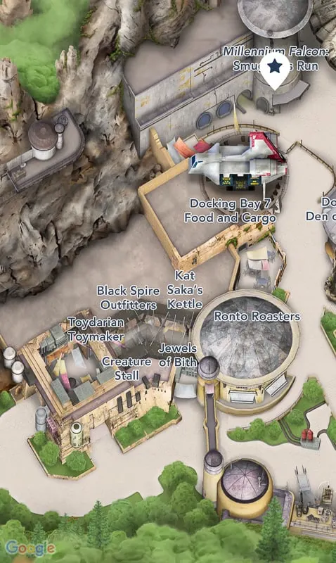 Star Wars Galaxy's Edge Map Disneyland App Docking Bay 7