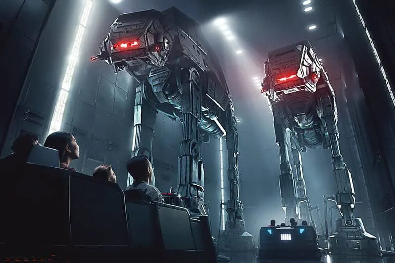 Facing off against AT-AT's in Star Wars: Rise of the Resistance